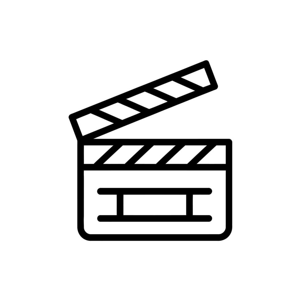 Simple black line art icon of a movie clapperboard on a white background vector