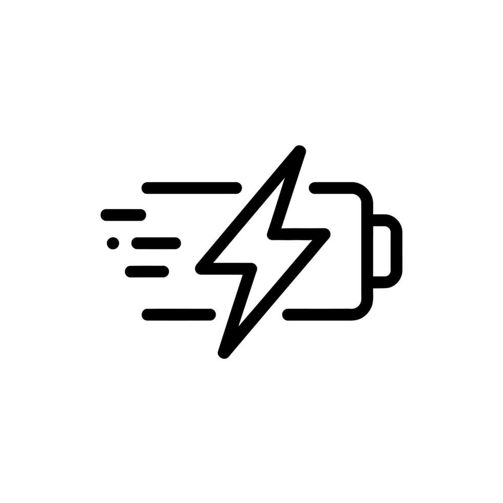 Battery icon with lightning bolt and speed lines indicating fast charging vector