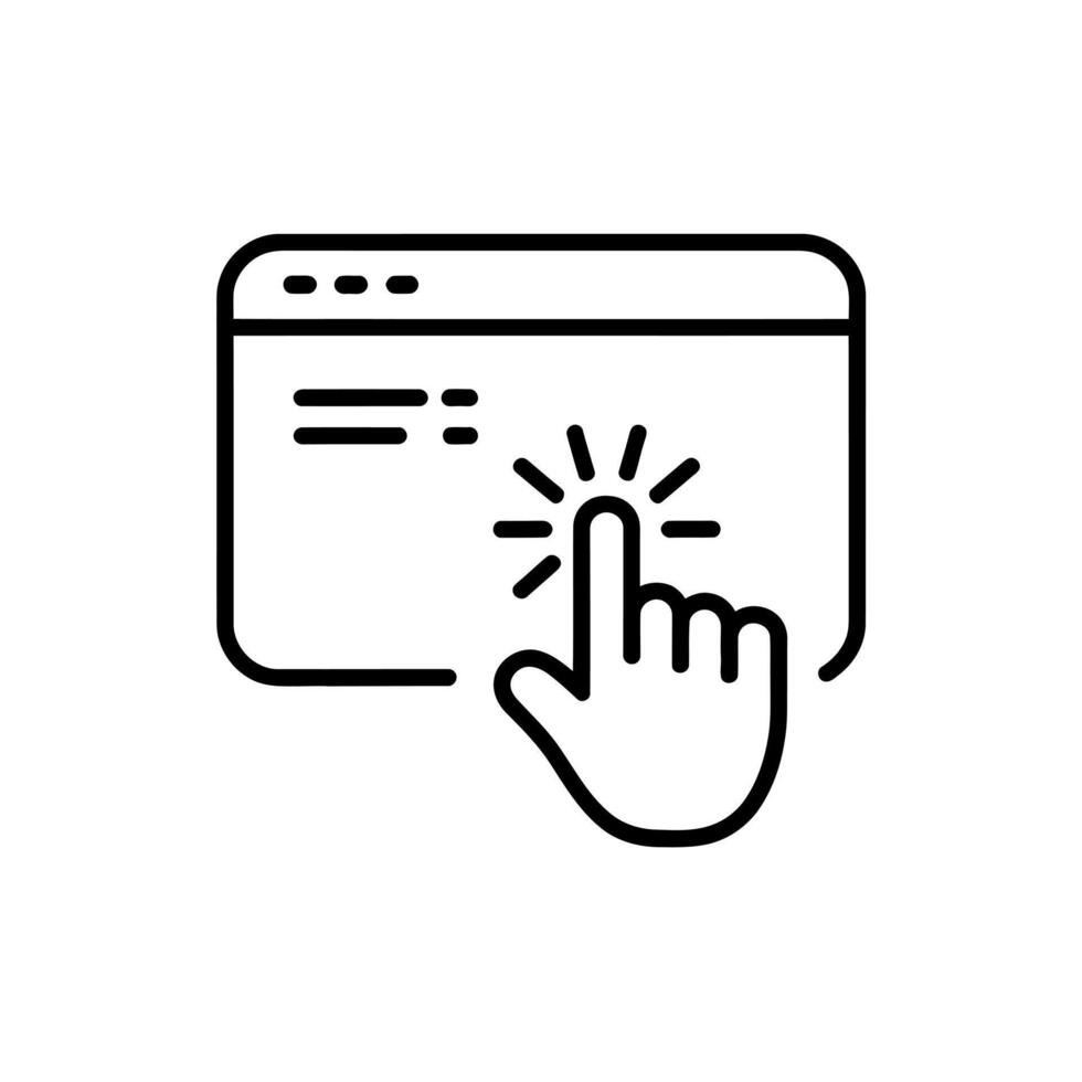Cursor hand icon clicking on a simplified web browser window interface vector