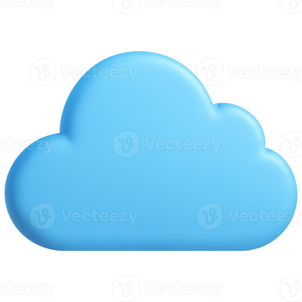 Blue 3D cloud icon in plasticky style isolated on transparent background for cloud storage and digital web interface png
