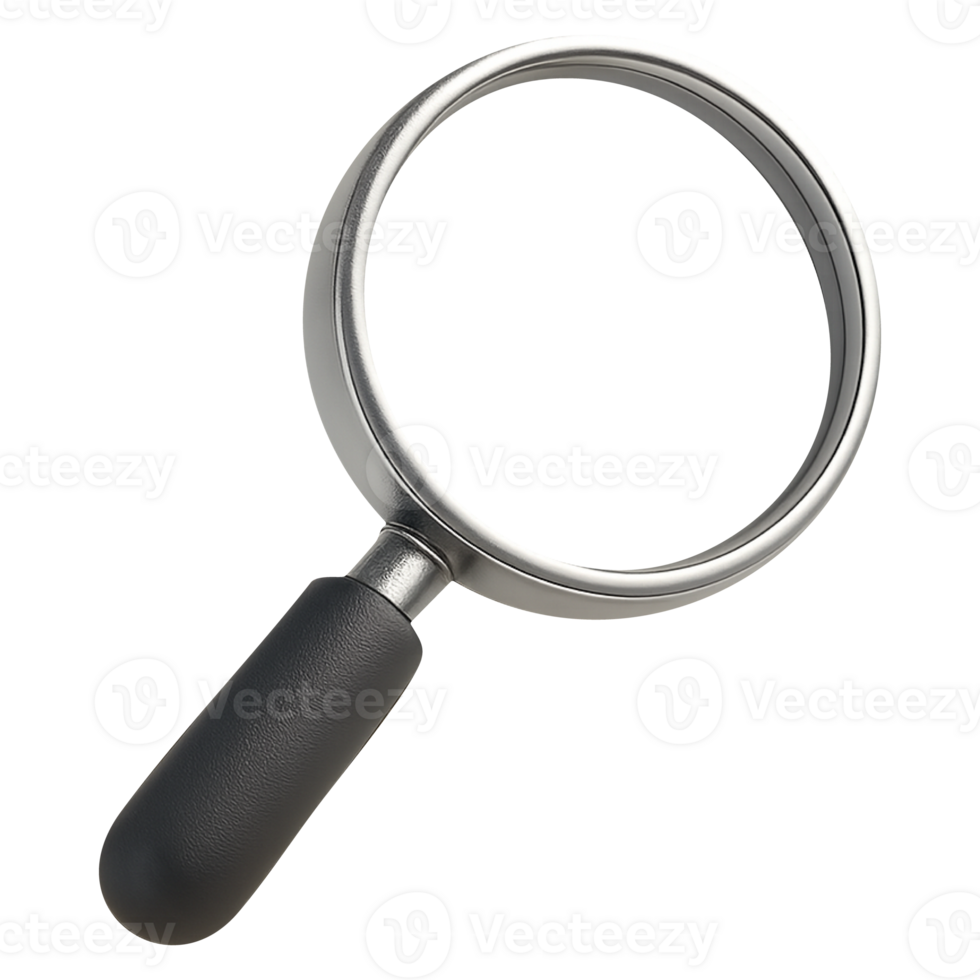 3D magnifying glass icon in realistic style isolated on transparent background for search find zoom and web interface png
