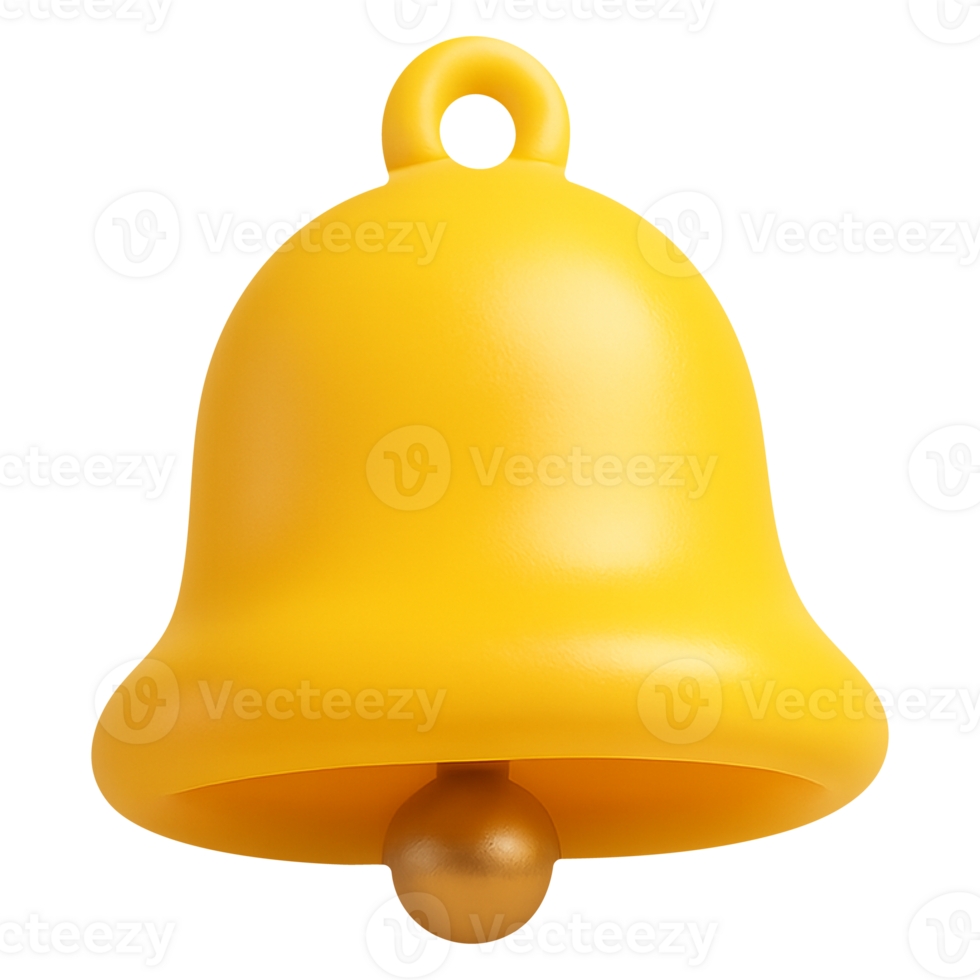 Yellow 3D notification bell icon in plasticky style isolated on transparent background for alerts reminders and app interface png
