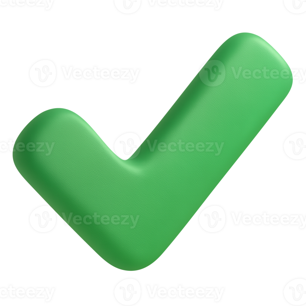 Green 3D check mark icon in plasticky style isolated on transparent background for approval correct and success interface png