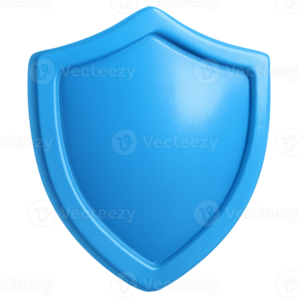Blue 3D security shield icon in plasticky style isolated on transparent background for cybersecurity protection UI design png