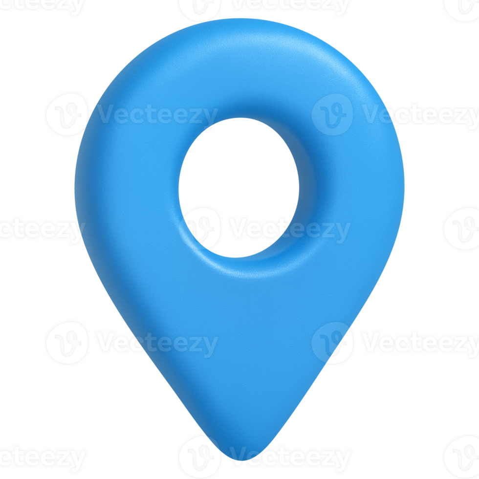 Blue 3D location pin icon in plasticky style isolated on transparent background for map navigation and GPS UI png