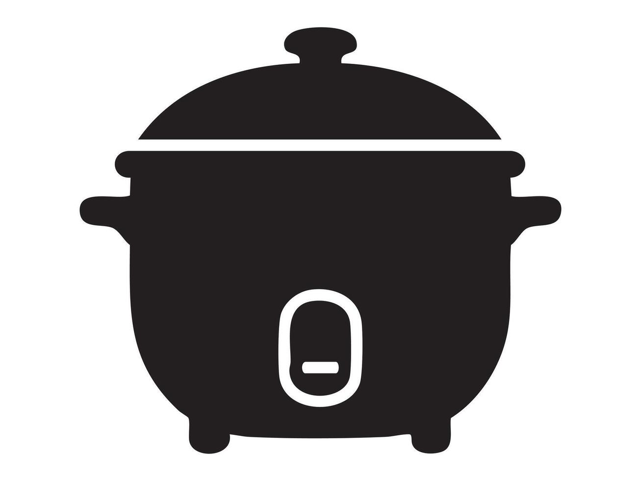 Black silhouette of rice cooker with handle and lid, isolated on white background. concept of kitchen appliance, cooking tool, modern gadget, homeware, icon, simplified design vector