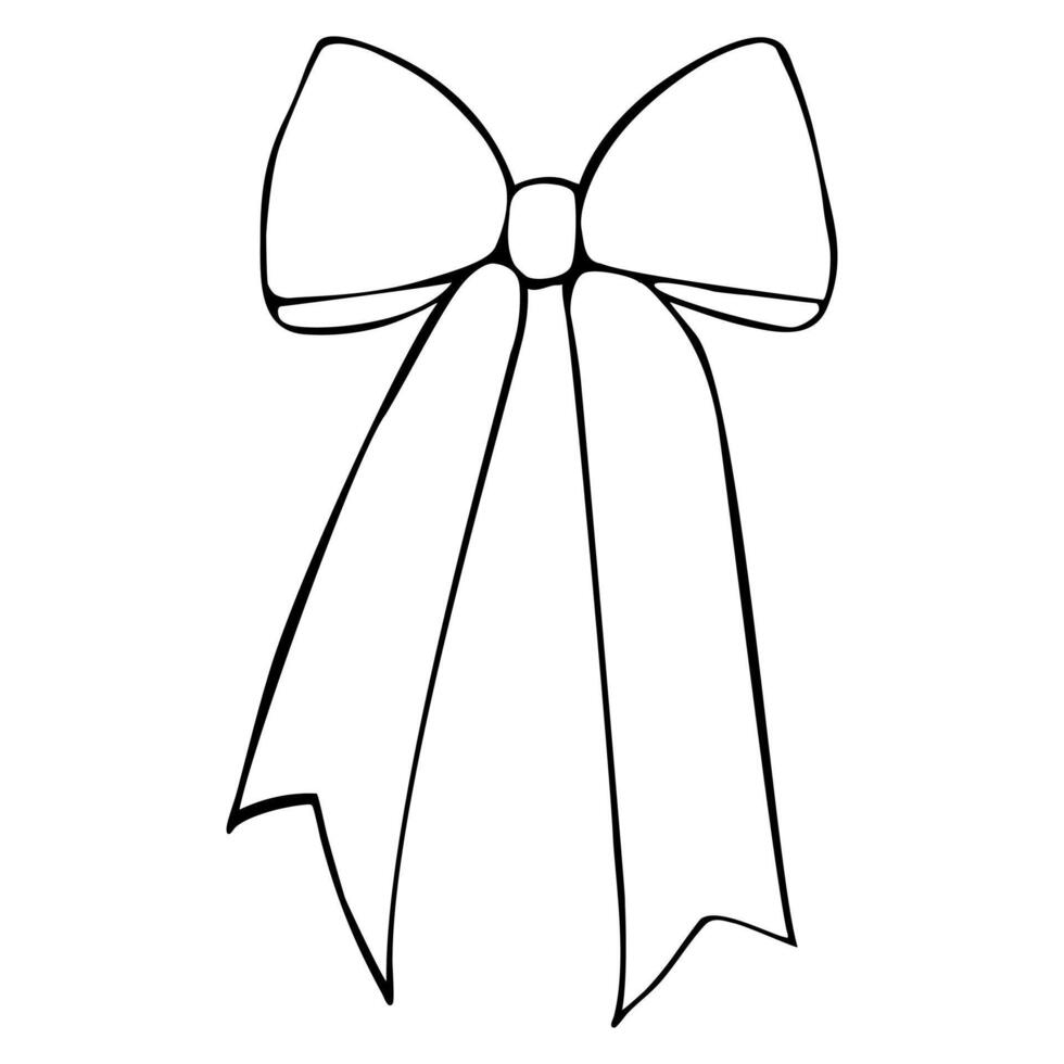 A simple outline illustration of a decorative bow with two long ribbons hanging down. vector