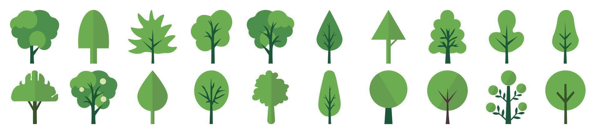 Green Trees Colour Illustrations in Flat Style Collection. Suitable for infographics, books, banners and other designs vector