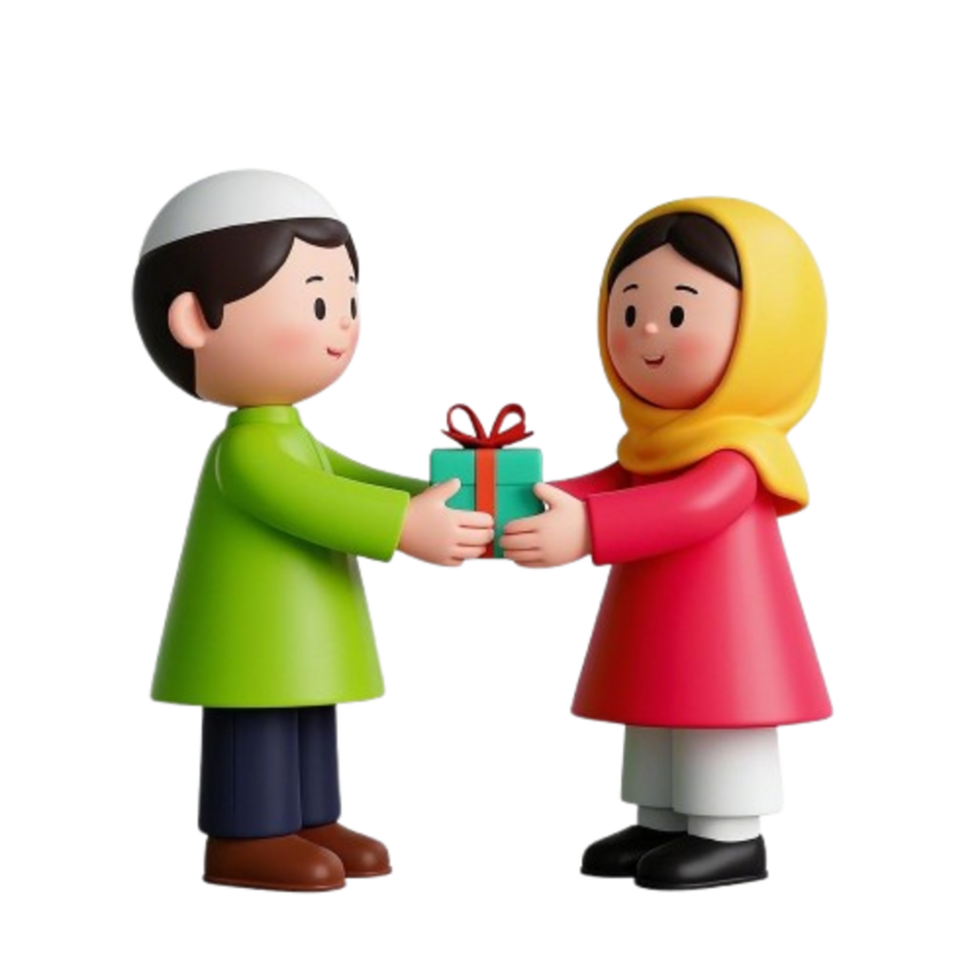 3D Muslim People Giving Gift Icon png