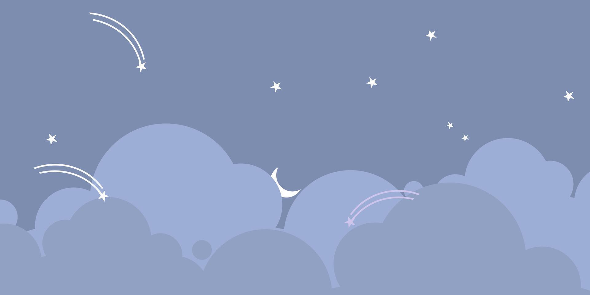 Minimalist background of night sky with crescent moon,stars, and clouds vector