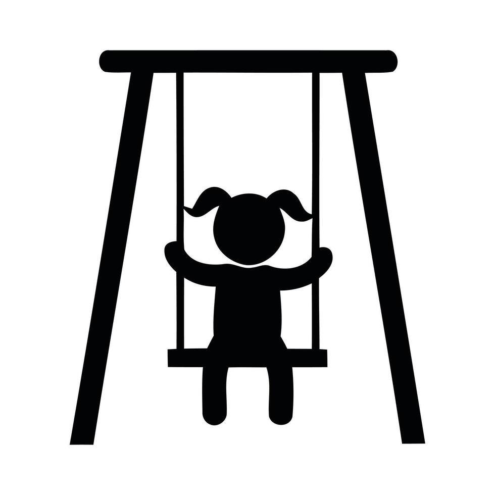 Silhouette of a happy girl swinging on a playground swing set vector