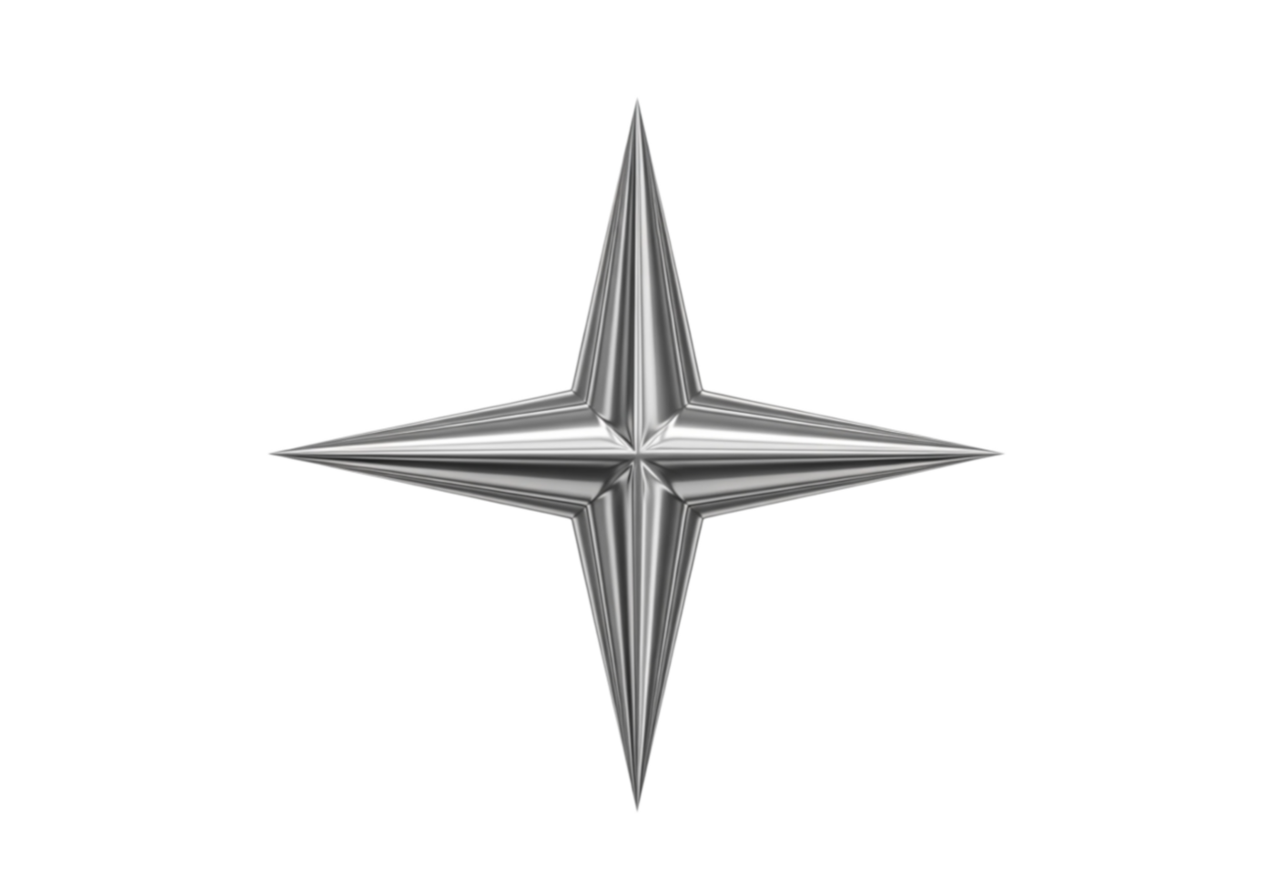 A detailed silver four pointed starburst or compass rose symbol isolated on transparent background png