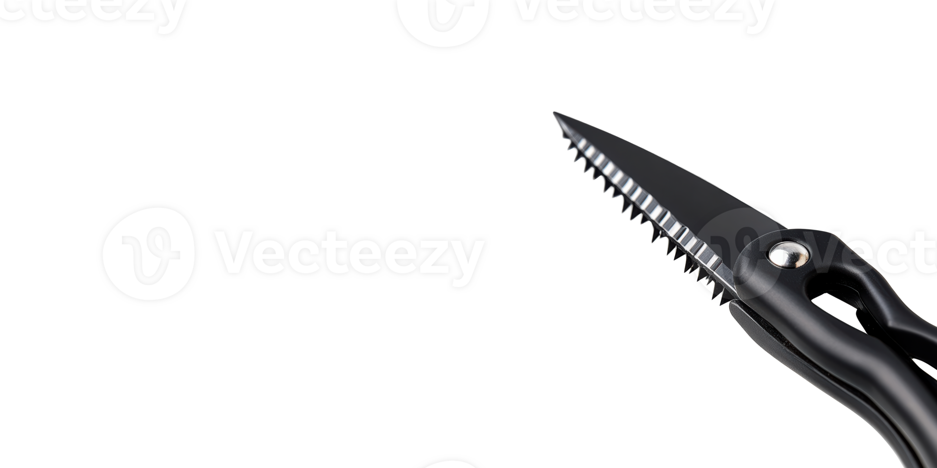 Close-Up Of Black Serrated Kitchen Scissors. Precision Cutting Tool For Culinary Use Isolated On Transparent Background png