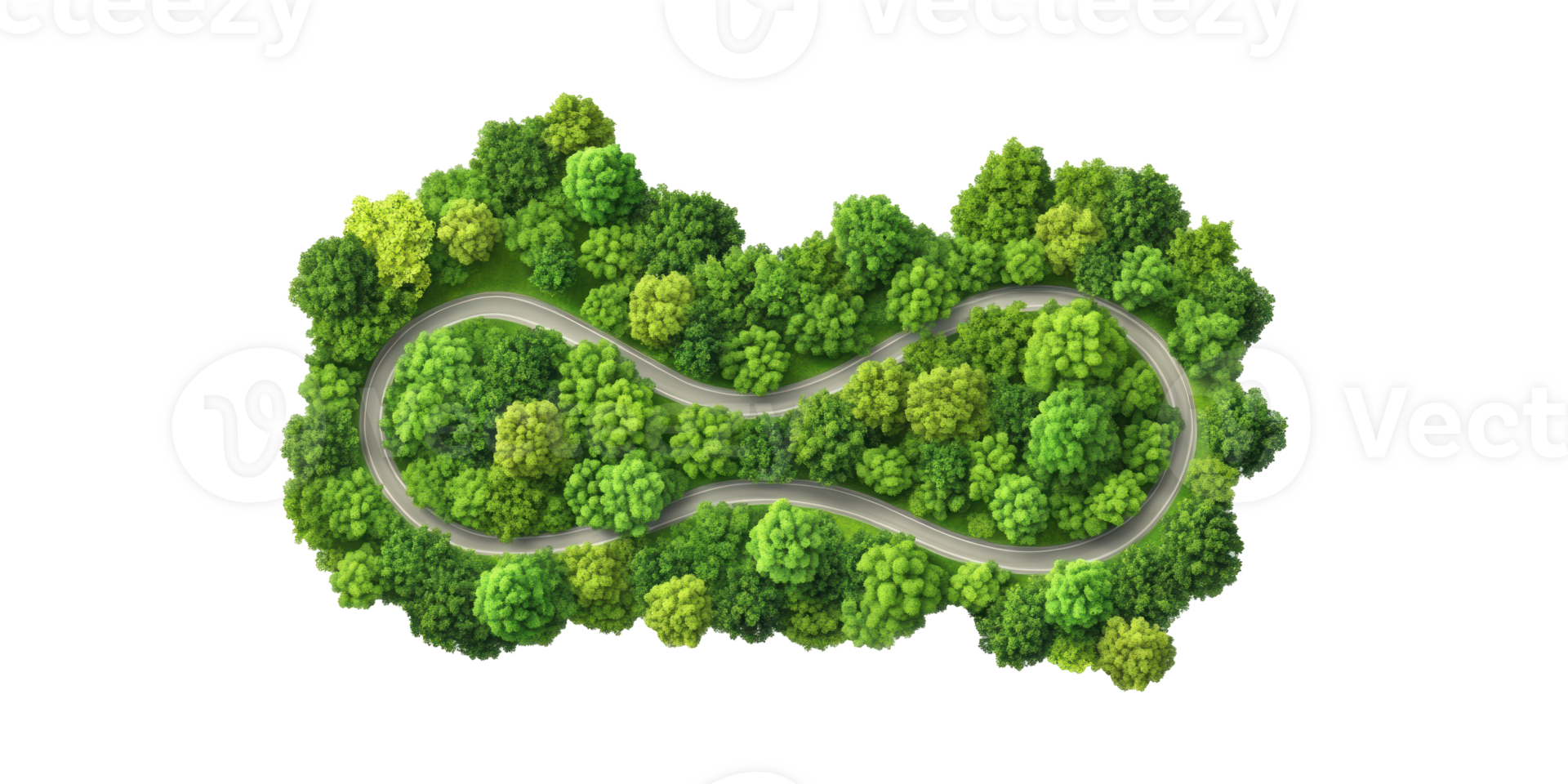 Infinity-Shaped Road Through Lush Green Forest Symbolizing Sustainability And Endless Journey Isolated On Transparent Background png