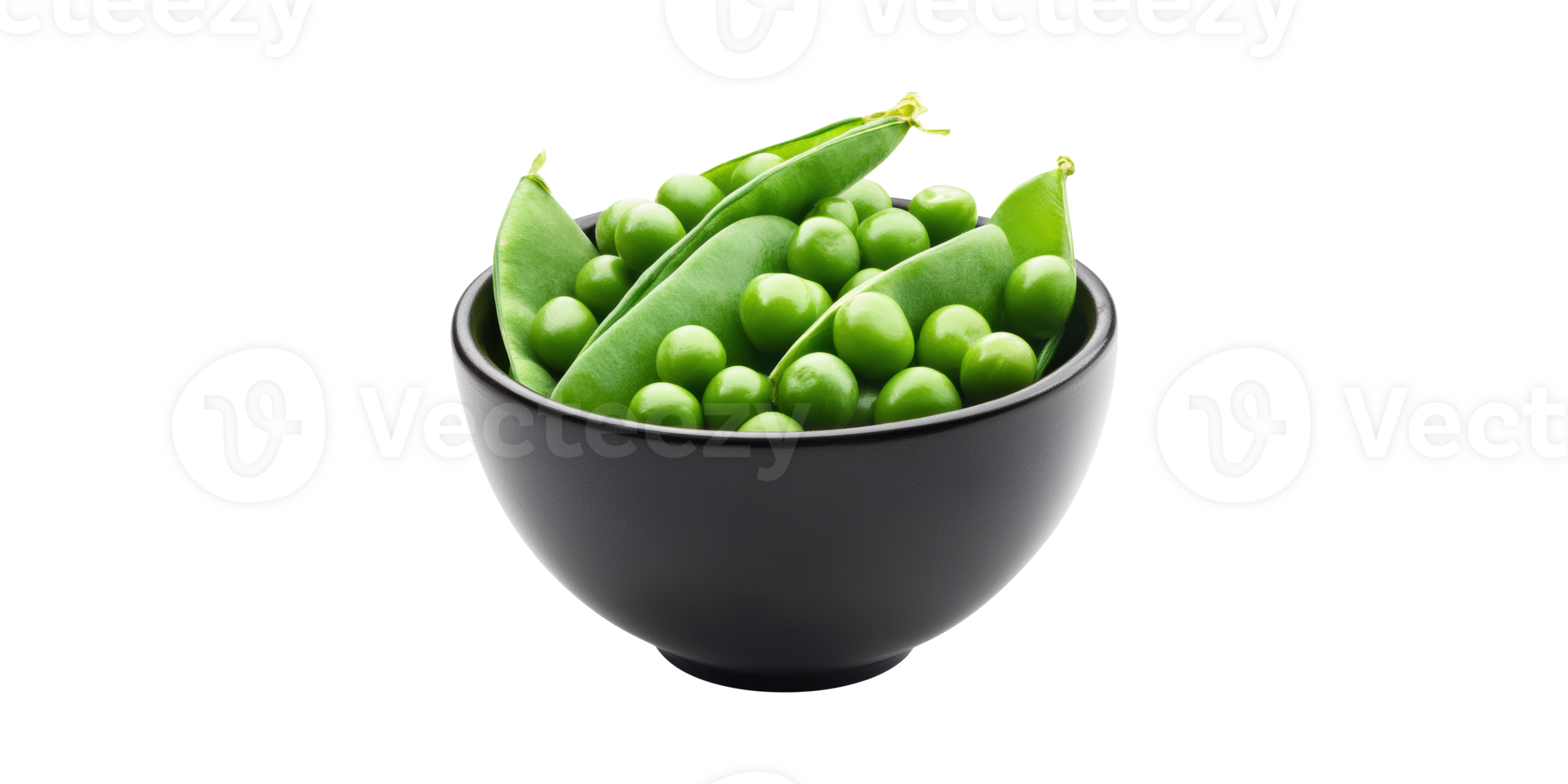 Fresh Green Peas In Black Bowl. Healthy Eating And Nutrition Concept Isolated On Transparent Background png