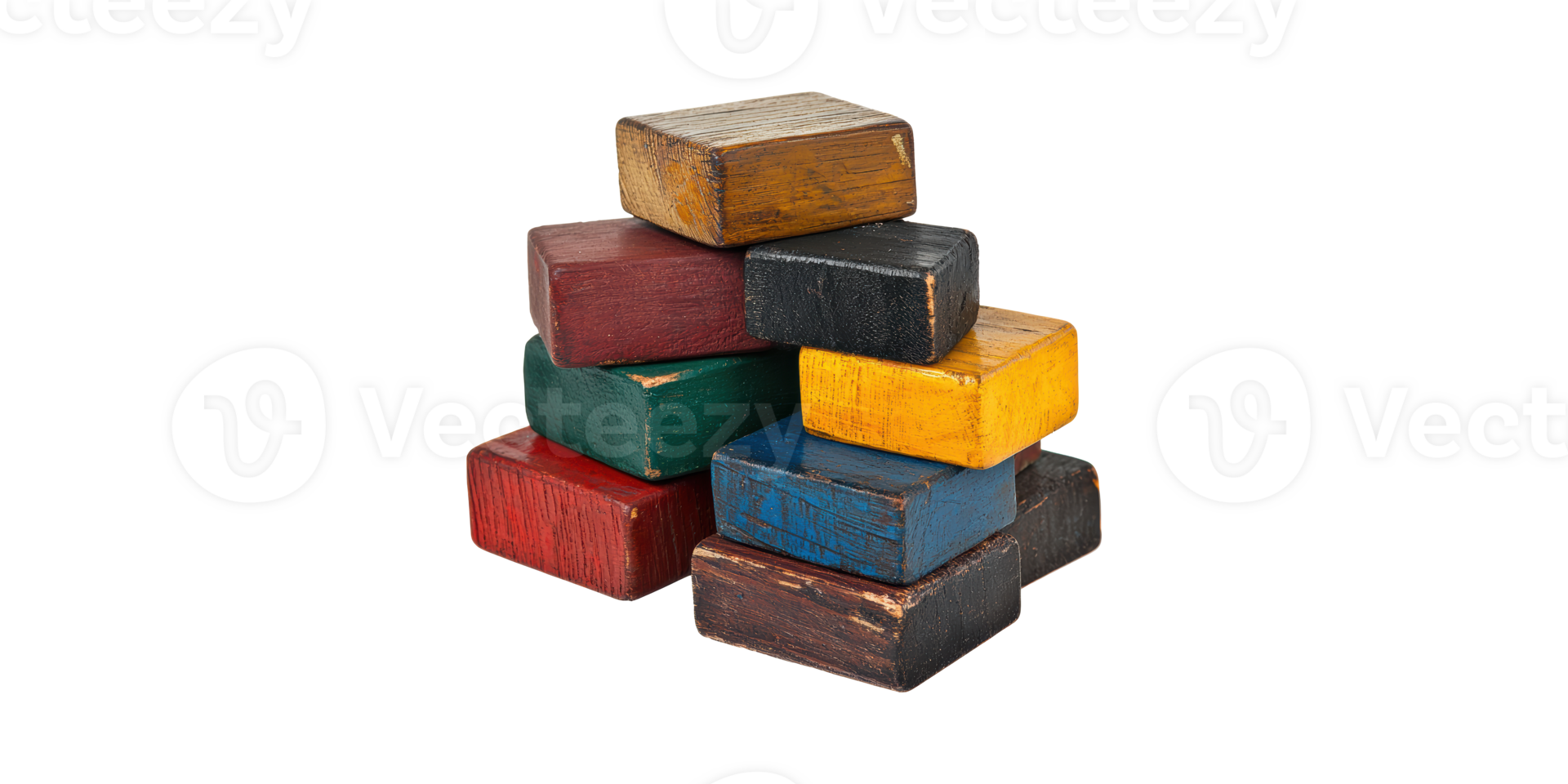 Stack Of Vintage Wooden Blocks In Various Colors. Retro Educational Toy For Creative Play Isolated On Transparent Background png