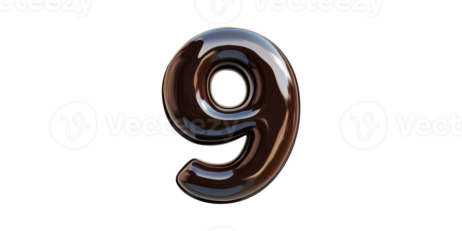 Glossy Black Number Nine. Modern Typography And Design Element Isolated On Transparent Background png