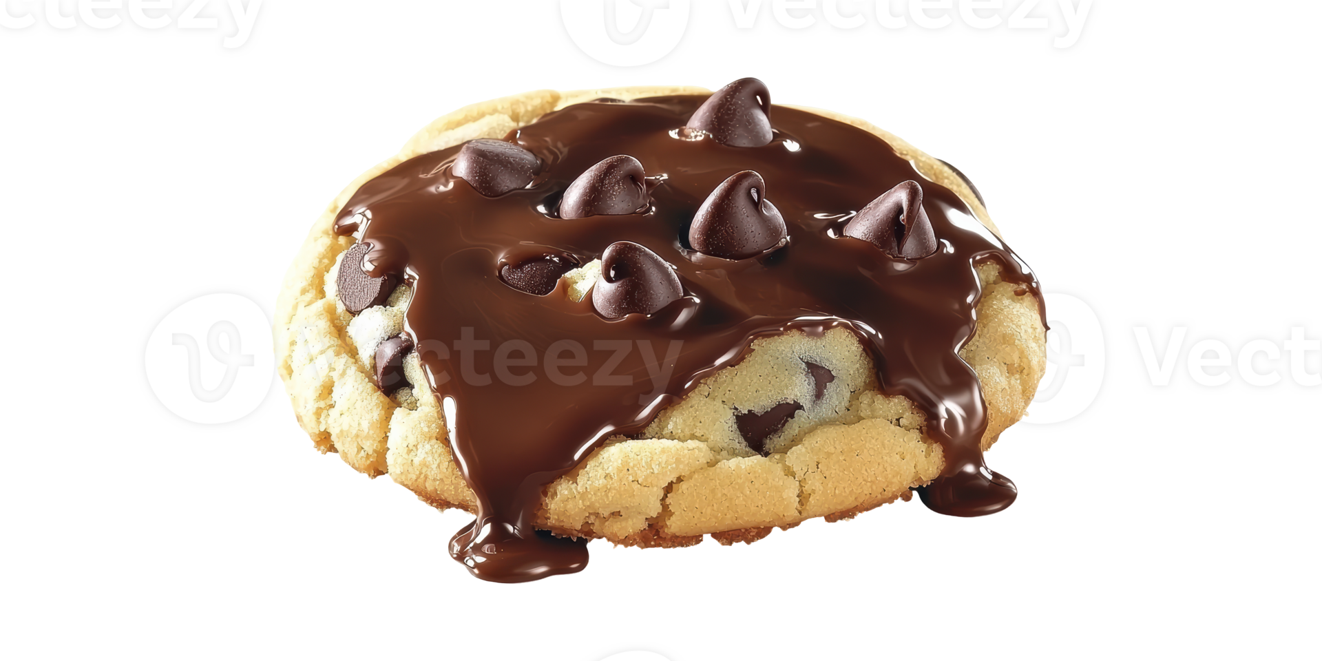 Chocolate Chip Cookie With Melted Chocolate Topping. Indulgent Dessert And Sweet Treat Isolated On Transparent Background png