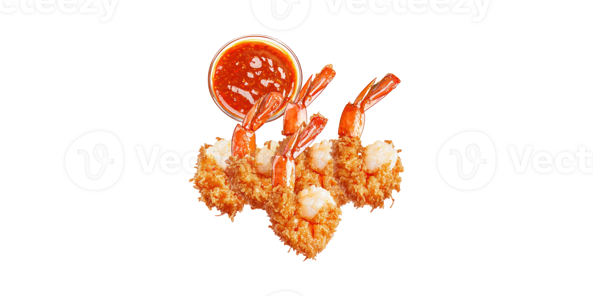 Crispy Breaded Shrimp With Spicy Dipping Sauce. Seafood Appetizer Delight Isolated On Transparent Background png
