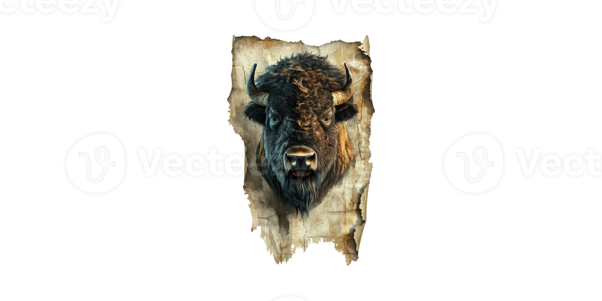 Bison Portrait Vintage Parchment. Symbol Of Strength And Heritage In Rustic Art Isolated On Transparent Background png