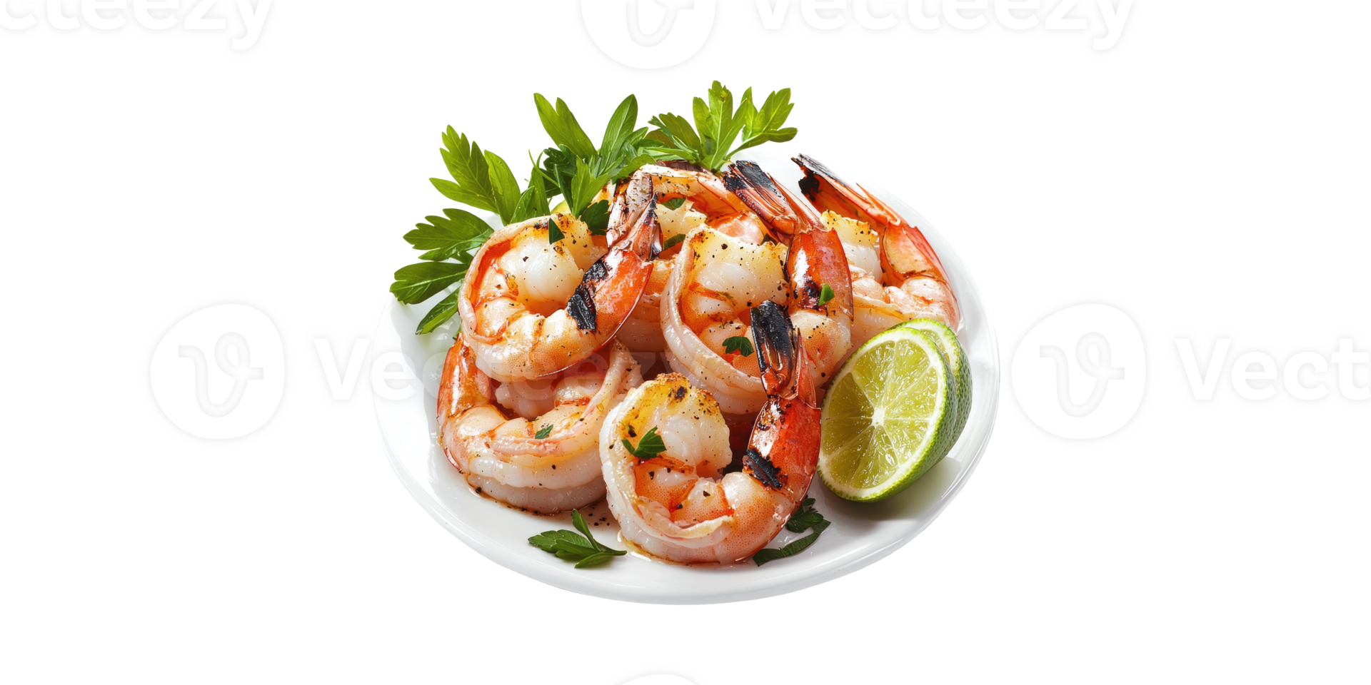 Grilled Shrimp With Lime And Herbs Plate. Fresh Seafood Dish For Healthy Dining Isolated On Transparent Background png