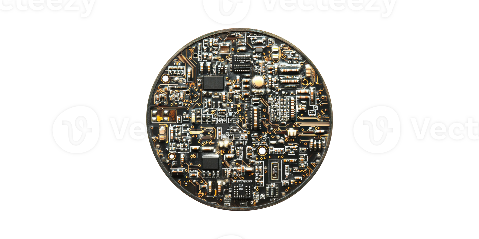 Circular Microchip Circuit Board. Advanced Technology And Electronics Innovation Isolated On Transparent Background png