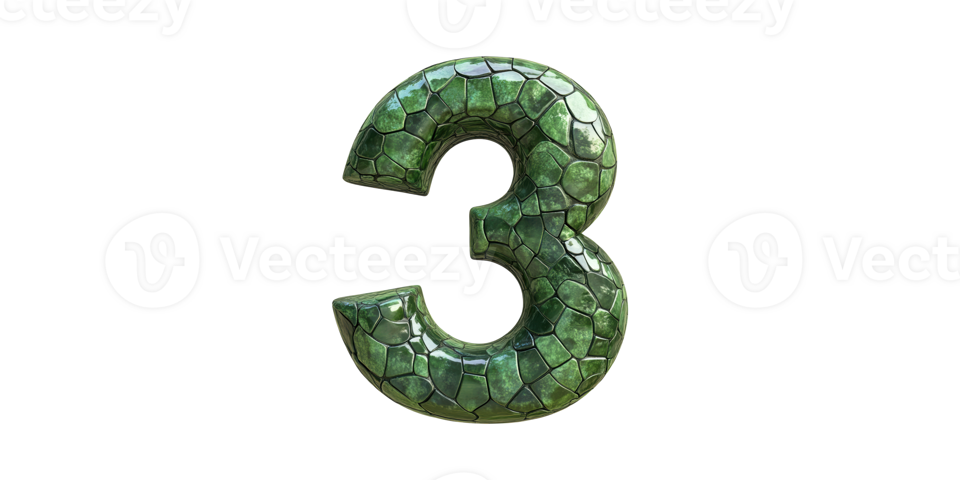 Green Mosaic Number Three. Artistic Design And Decorative Numeral Isolated On Transparent Background png