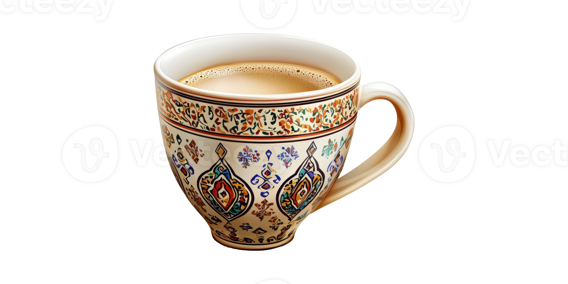 Ornate Ceramic Coffee Cup With Intricate Patterns. Cultural And Artistic Design Isolated On Transparent Background png