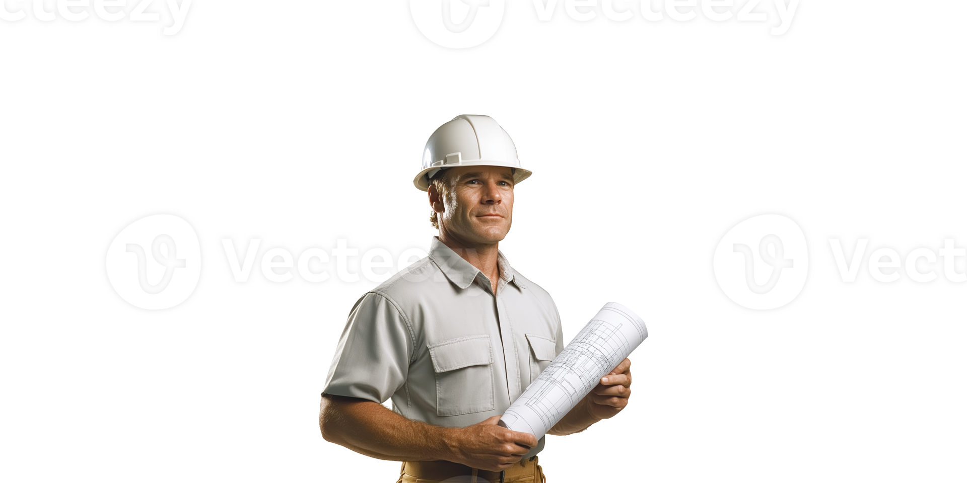 Construction Engineer Holding Blueprints. Professional Planning And Project Management Concept Isolated On Transparent Background png