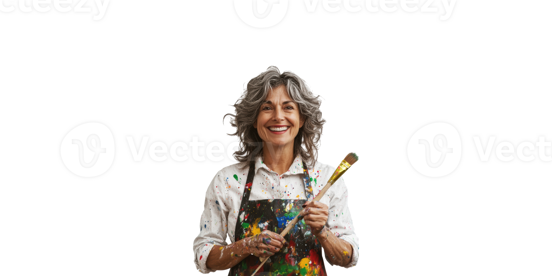 Smiling Female Artist Holding Paintbrush. Creative Expression And Artistic Passion Isolated On Transparent Background png