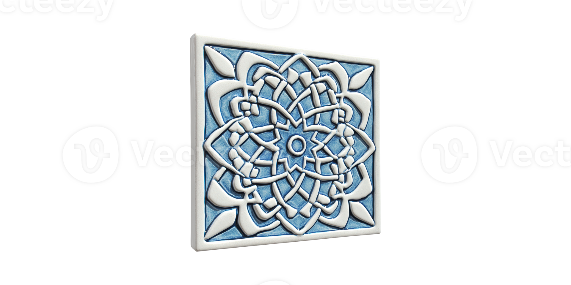Decorative Blue Ceramic Tile With Intricate Geometric Pattern. Artistic Home Decor Element Isolated On Transparent Background png