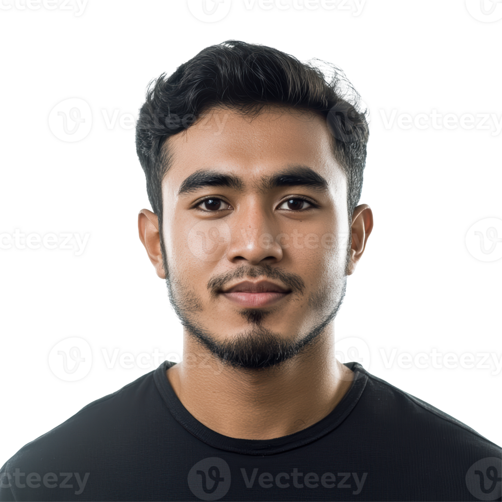 Young Man In Black Shirt Portrait. Confident Expression Isolated On Transparent Background png