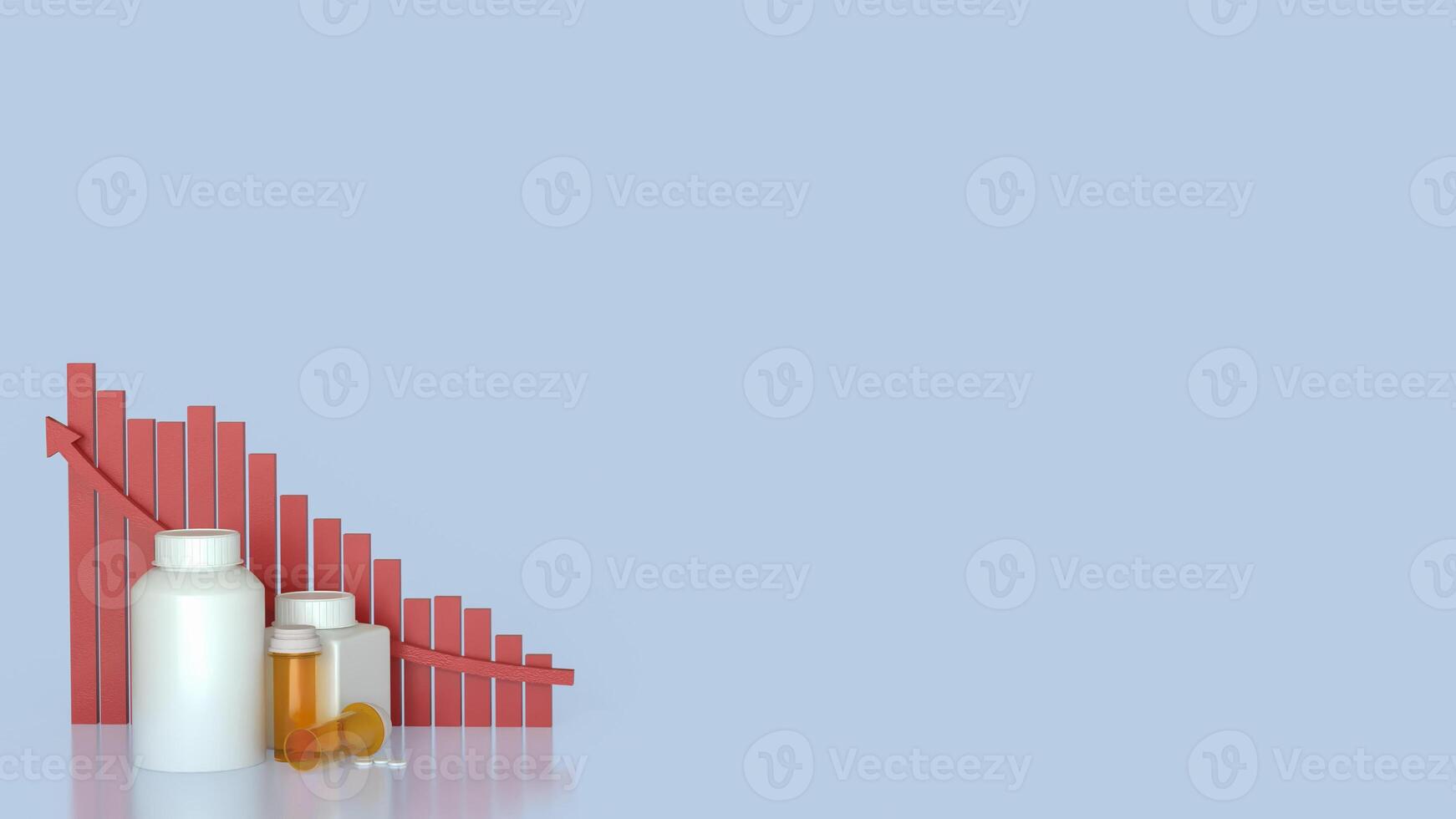 Drug bottle and red chart for Medical or health concept 3d Rendering. photo