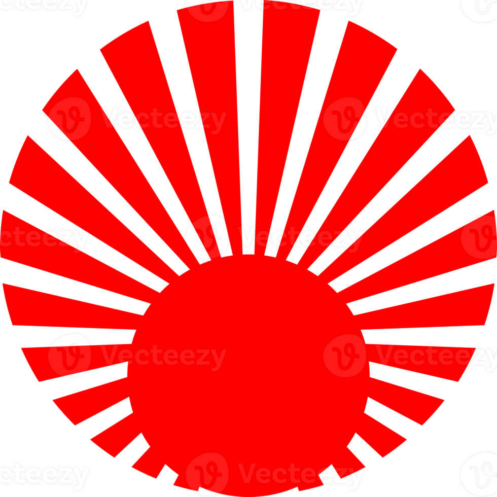 Red circle sun with sunlight rays japanese style icon png