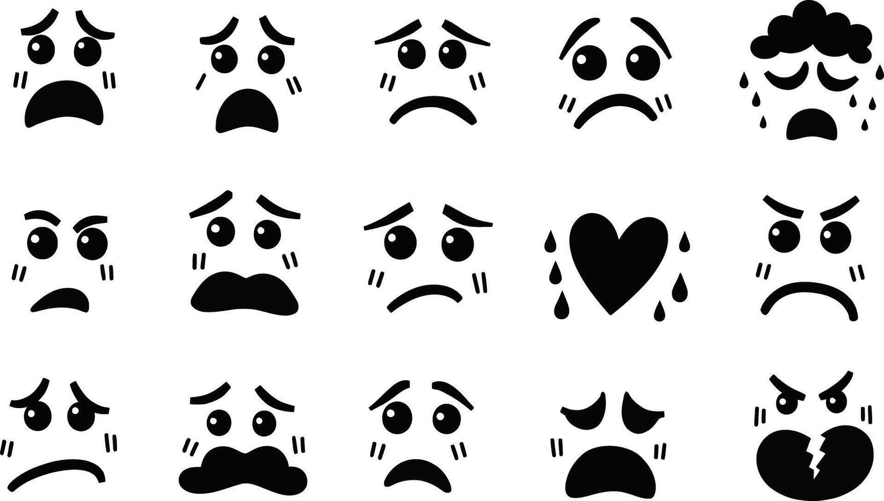 melancholy face icon, gloomy face silhouette, emotional distress icon, vector