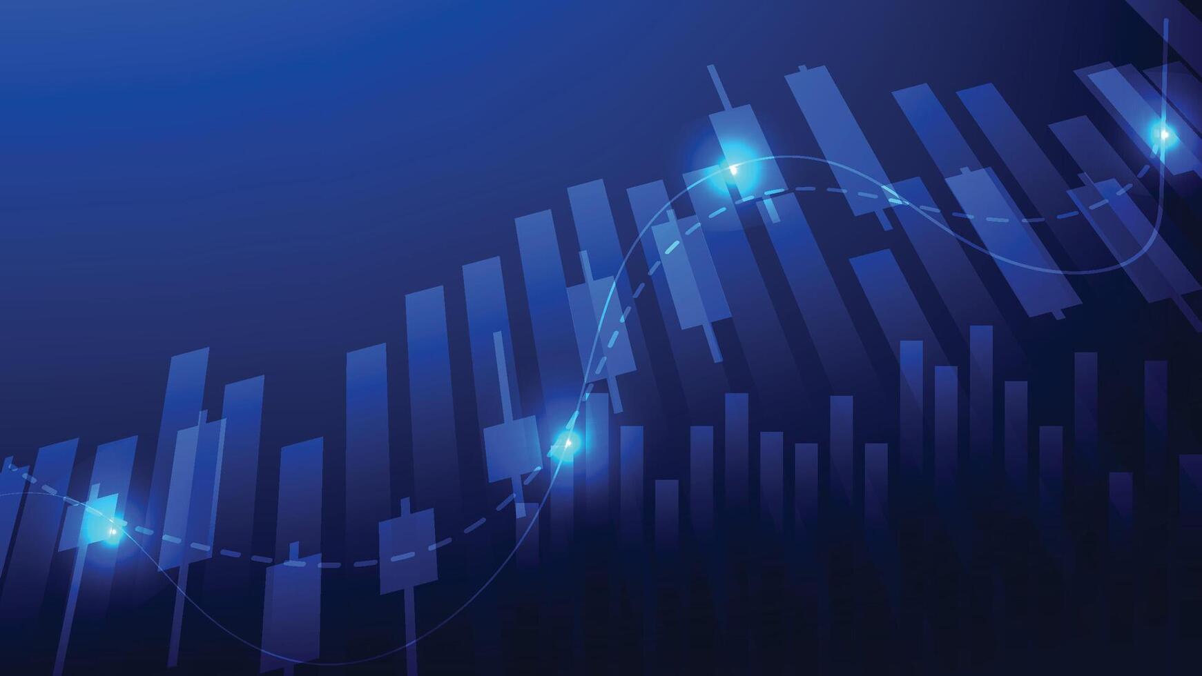 economy and business finance background. stock market candlesticks and bar chart on blue background vector