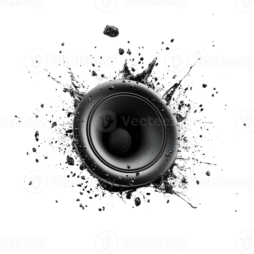 Audio Speaker with Splashes and Soundwave Motion Isolated on Transparent Background png
