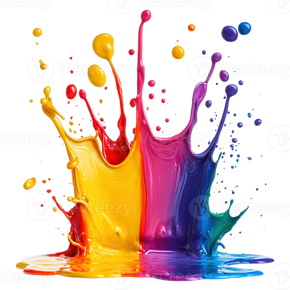 Abstract Burst of Multicolored Paint Splashes Isolated on Transparent Background png