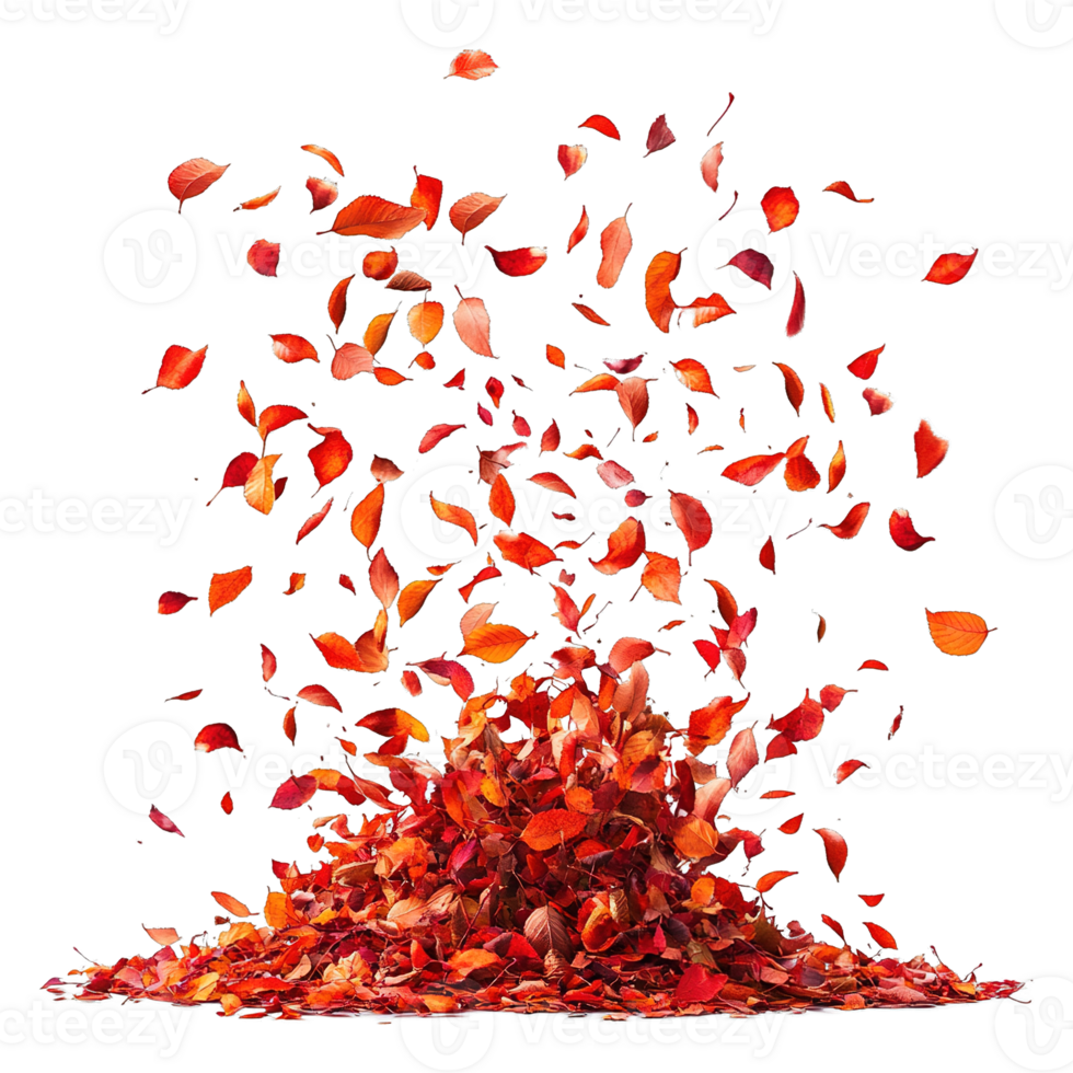 Dynamic Explosion of Autumn Leaves in Mid-Air with Rich Seasonal Colors Isolated on Transparent Background png