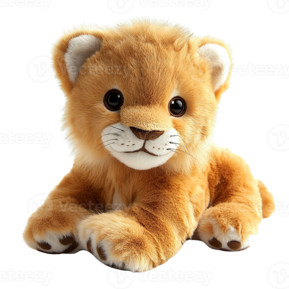 Cute and Fluffy Toy Lion Cub with Realistic Details and Gentle Expressions on Transparent Background png