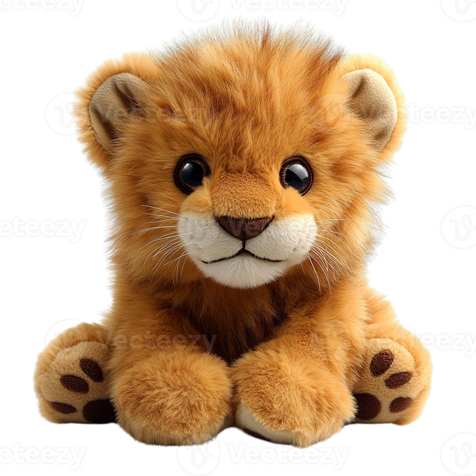 Soft Toy Lion Cub with Big Eyes and Cuddly Appearance on Transparent Background png