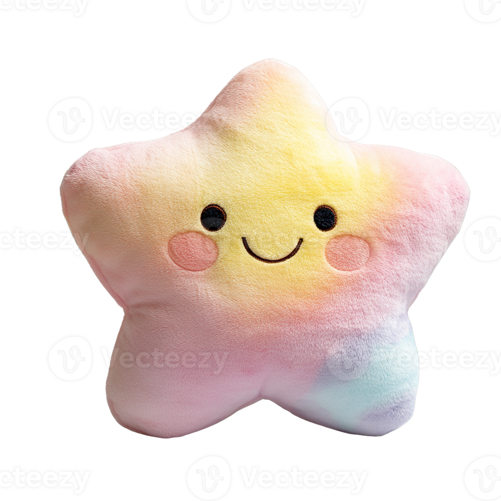 Star-Shaped Plush Character with Cheerful Face and Dreamy Pastel Color Palette Isolated on Transparent Background png