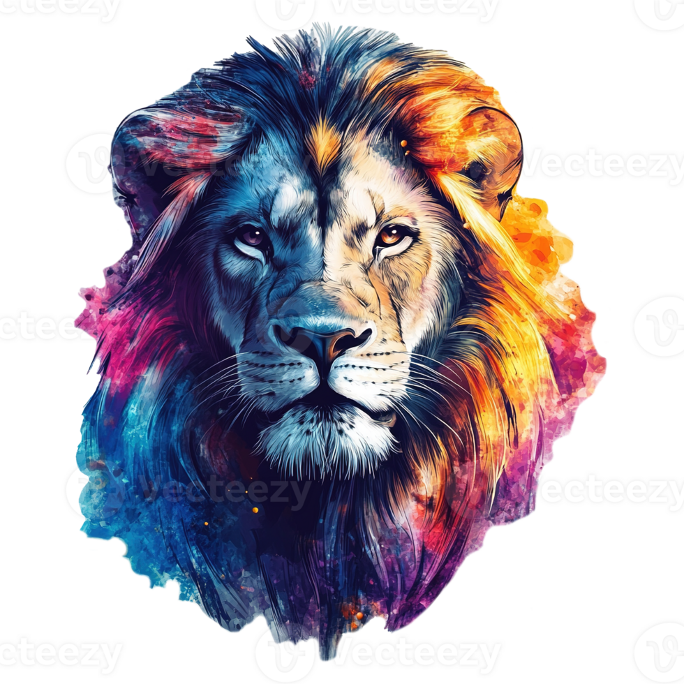 Powerful Lion Face with Bold Colors and Urban Texture Isolated on Transparent Background png