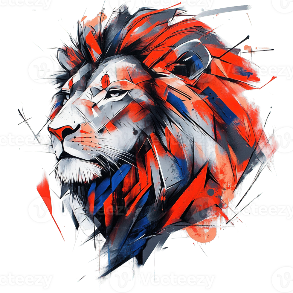 Graffiti Style Lion Portrait in Vivid Spray Paint and Urban Street Art Isolated on Transparent Background png