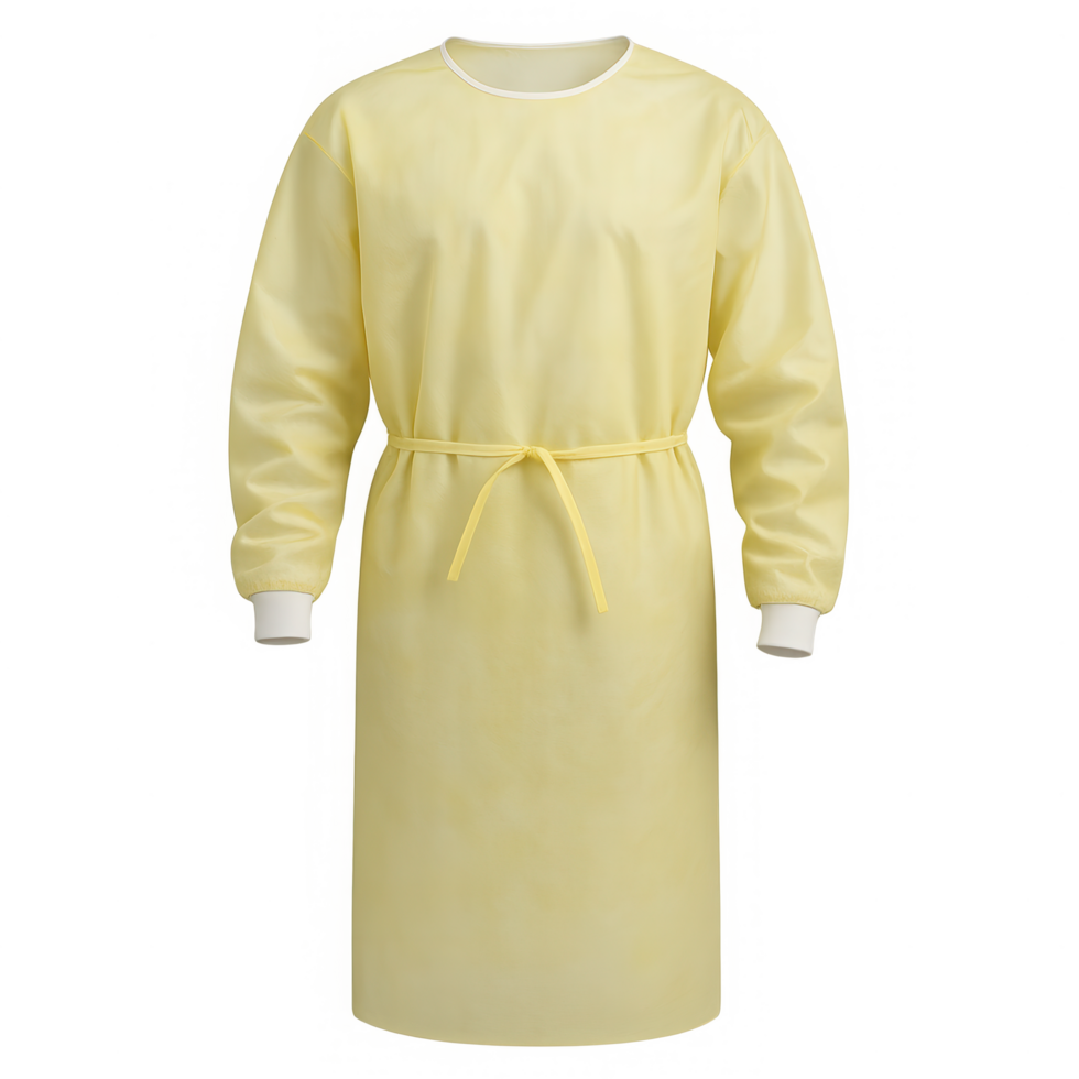 Professional yellow isolation gown with tie waist for sterile medical environments and patient care png