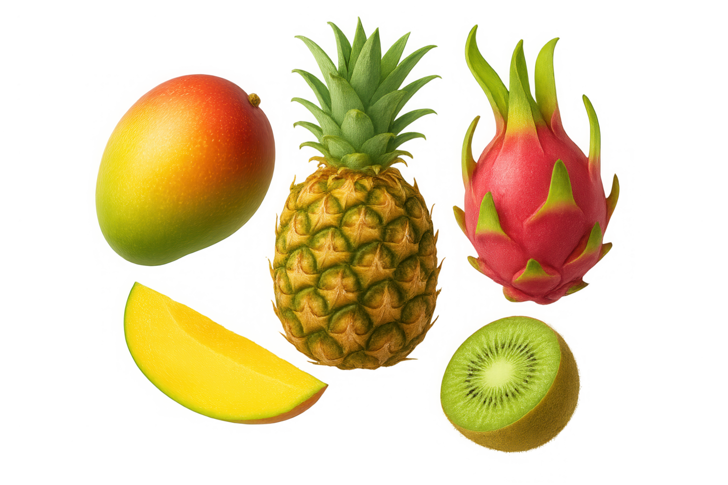 Assortment of tropical fruits isolated on transparent background png