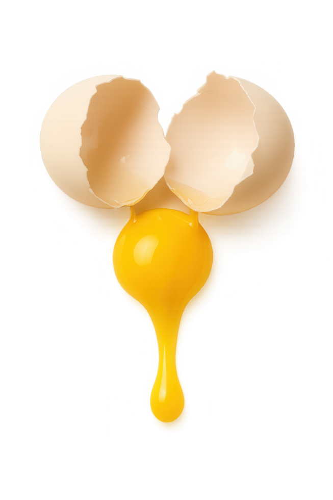 Broken egg with yolk dripping isolated on transparent background png