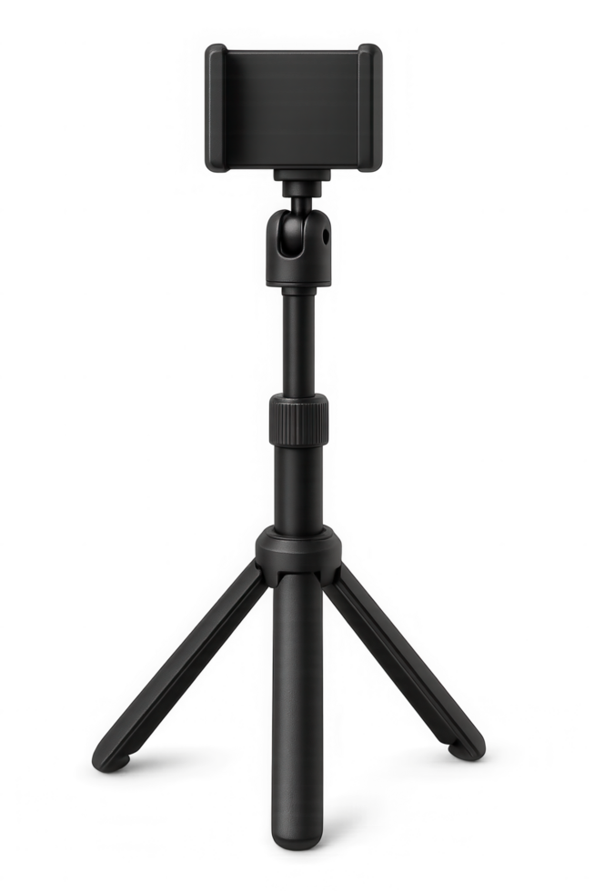 Compact Black Tripod with Phone Mount for Stable Recording and Photography png