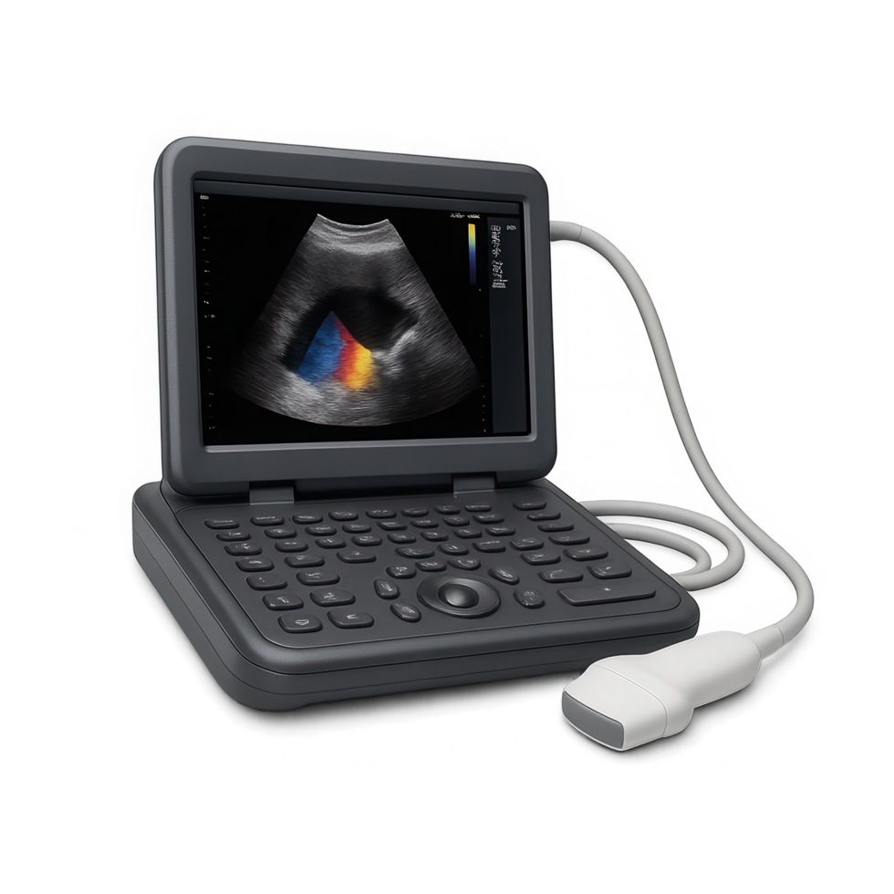 Advanced portable ultrasound machine displaying detailed medical imaging with color Doppler for accurate diagnosis png