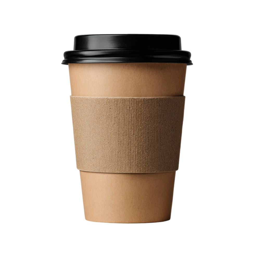 Cup with Black Lid and Brown Sleeve png